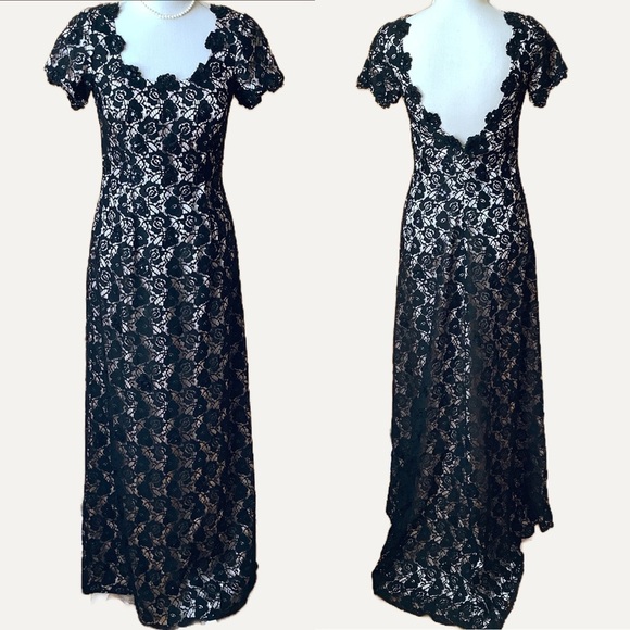 JS BOUTIQUE Black Lace & Sequin Floral Gown Size 6 - Picture 1 of 16